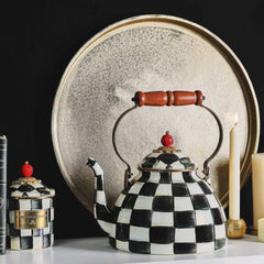 Iconic Black & White Courtly Check Enamel Tea Kettle 2.84L