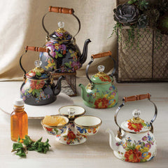 Flower Market Black Enamel Tea Kettle 2.84L
