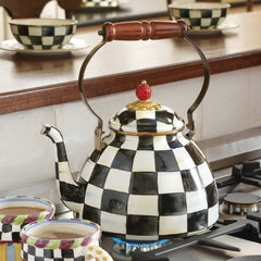 Iconic Black & White Courtly Check Enamel Tea Kettle 2.84L