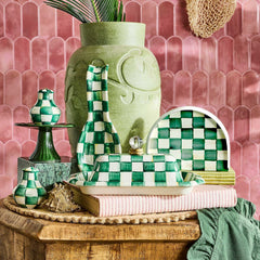 Emerald Check Enamel Napkin Holder