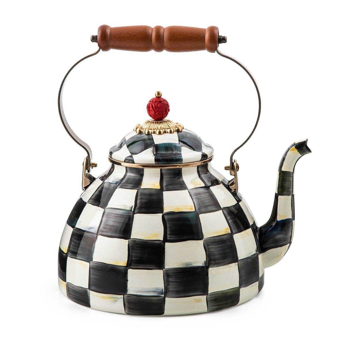 Iconic Black & White Courtly Check Enamel Tea Kettle 2.84L